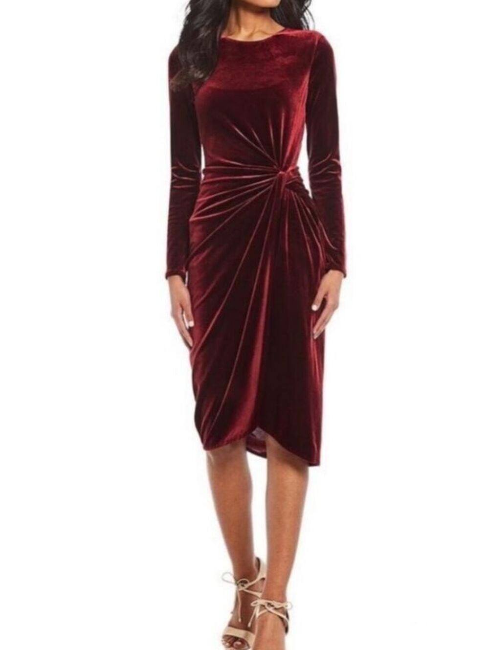 Antonio Melani Burgundy Velvet Twist Front Midi Dress NWT Size 4